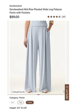 OGL Mid Rise Pleated Wide Leg Palazzo Pants - Light Blue